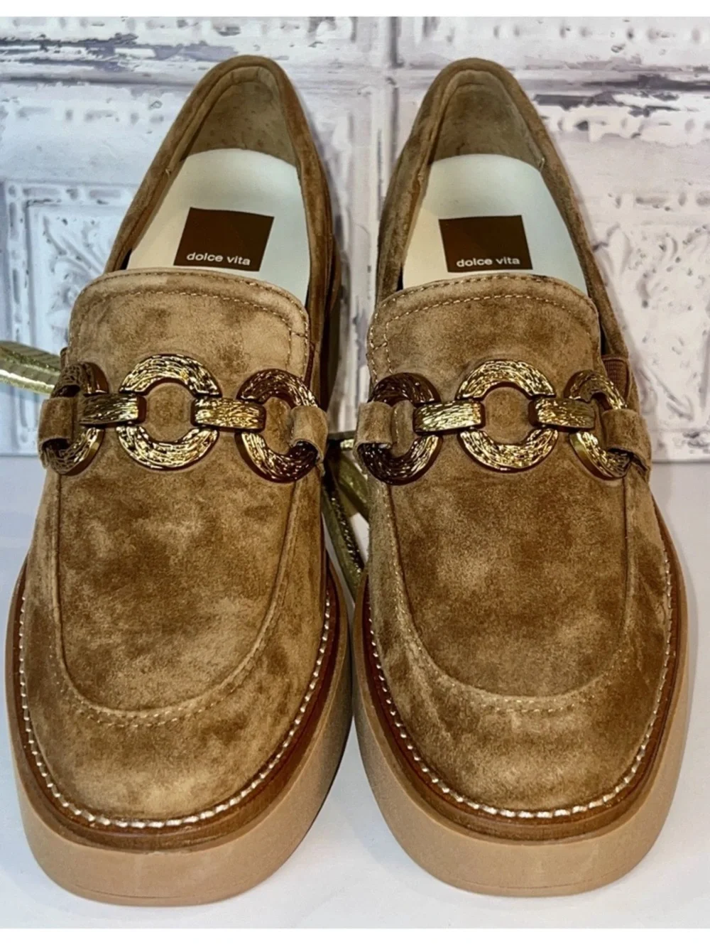 🆕 DOLCE VITA women's sheena loafers chestnut brown suede chain detail 7.5
